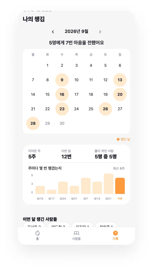기록 화면 — 달력과 이번 달 요약